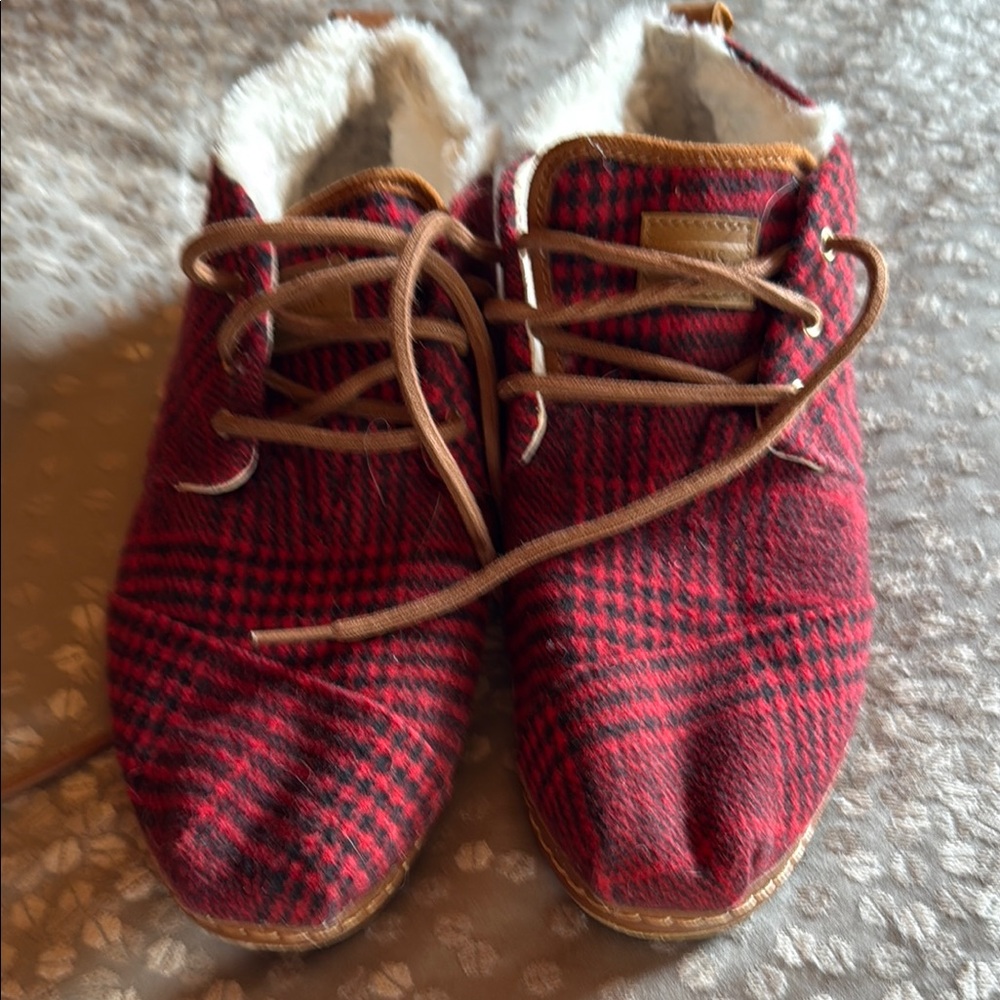 Plaid Red Women’s Shoes with Faux Fur Lining